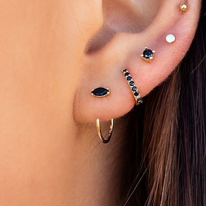 Dainty Onyx Open Huggie Hoop Earrings - Ear hugger