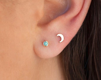 Stud earrings with cabochon stone - Available in Turquoise, Coral and Black