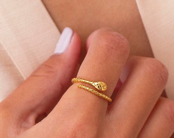 Dainty Black CZ Open Double Band Snake Shaped Ring