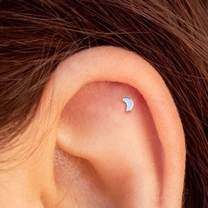 Tiny Moon-Shaped Silver stud Earrings image 1