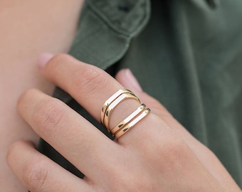 Wide ring, Double ring, Double band ring, Silver rings, Dainty rings, Rings for women, Minimalist ring, Minimalist Jewelry, Gold plated ring