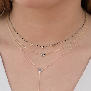 Black cz necklace, Minimalist necklace, Black zircon necklace, Black cz choker, Layering necklace, Dainty necklace, Silver necklace
