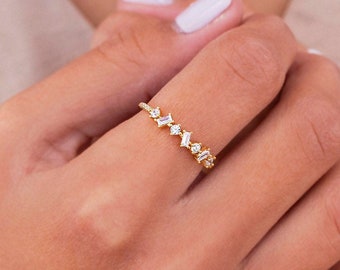 Dainty, Minimalist Baguette & Round CZ Ring