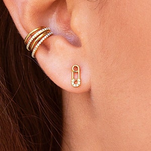 Dainty & Tiny Pave CZ Safety Pin Stud Earrings image 3