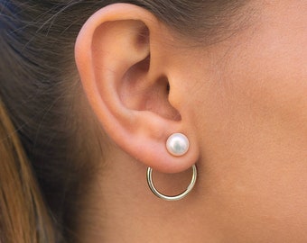 Pearl & Circle Ear Jacket Earrings