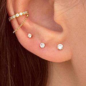 Dainty & Tiny Invisible Prongs CZ Stud Earrings - Two sizes available