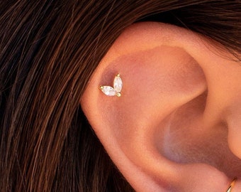 Dainty 2 Marquise Cz Flower Shaped Stud Earrings - Available in 5 different colors