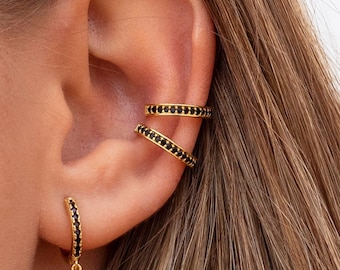 Dainty & Minimalist Black CZ Conch Ear Cuff Earrings