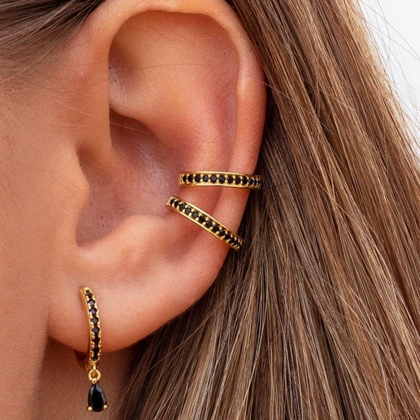 Dainty & Minimalist Black CZ Conch Ear Cuff Earrings