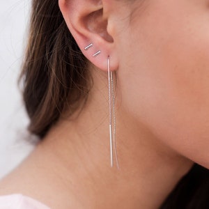 Threader earrings, Chain earrings, Bar earrings, Long earrings, Big earrings, Modern earrings, Dangle chain earrings, Ear thread earrings image 1