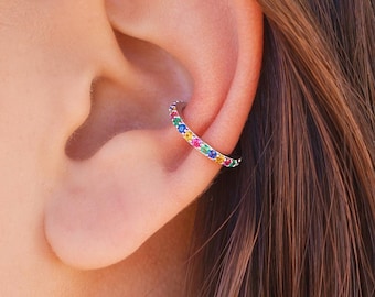 Rainbow Cz Conch Ear Cuff Earrings