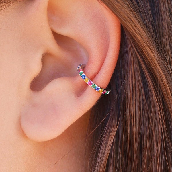 Rainbow Cz Conch Ear Cuff Earrings