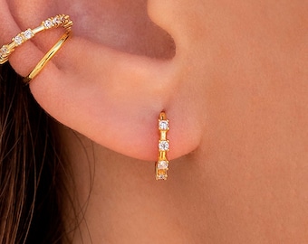 Dainty & Tiny 4 Prongs Round CZ Huggie Hoop Earrings