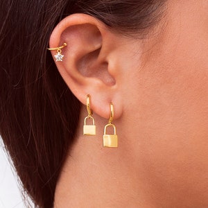 Padlock Charm Huggie Hoop Earrings Love Lock image 1