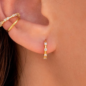 Dainty & Tiny 4 Prongs Round CZ Huggie Hoop Earrings