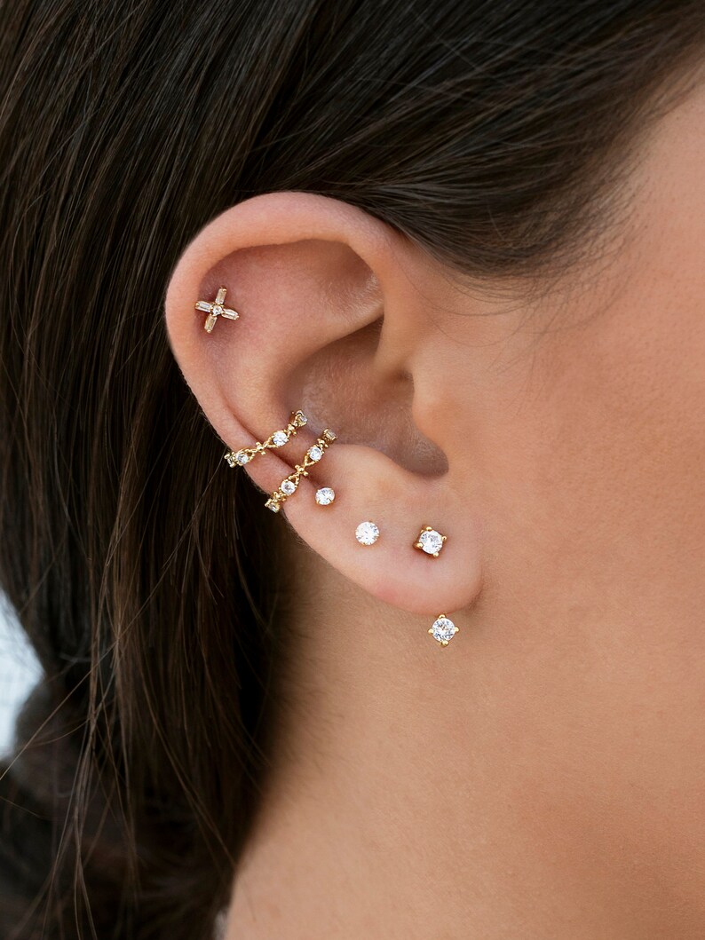 Boucles d'oreilles veste d'oreille avec deux zircons image 6