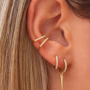 Dainty & Minimalist Pave CZ Huggie Hoop Earrings image 3