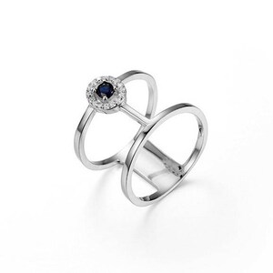 Double cubic zirconia ring, Wide rings, Blue cz ring, Double band ring, Special occasion rings, Minimalist rings, Elegant ring, Silver ring Silver