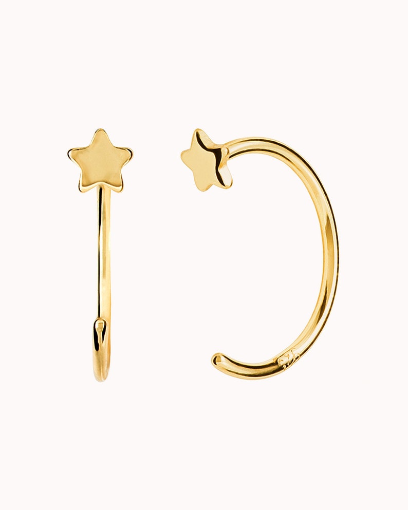 Tiny Star Open Huggie Hoop Earrings Ear hugger Gold