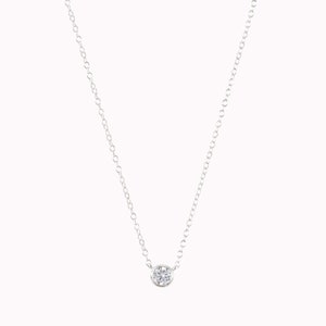 Dainty Bezel CZ Pendant Necklace Silver