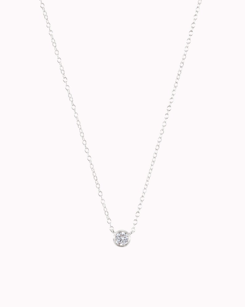Dainty Bezel CZ Pendant Necklace Silver