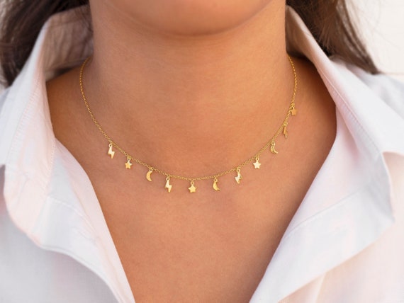  Anglacesmade Layered Choker Necklace Star and Moon Necklace  Rhinestone Star Moon Charm Pendant Necklace Bohemia Jewelry for Women and  Girls(Gold) : Clothing, Shoes & Jewelry