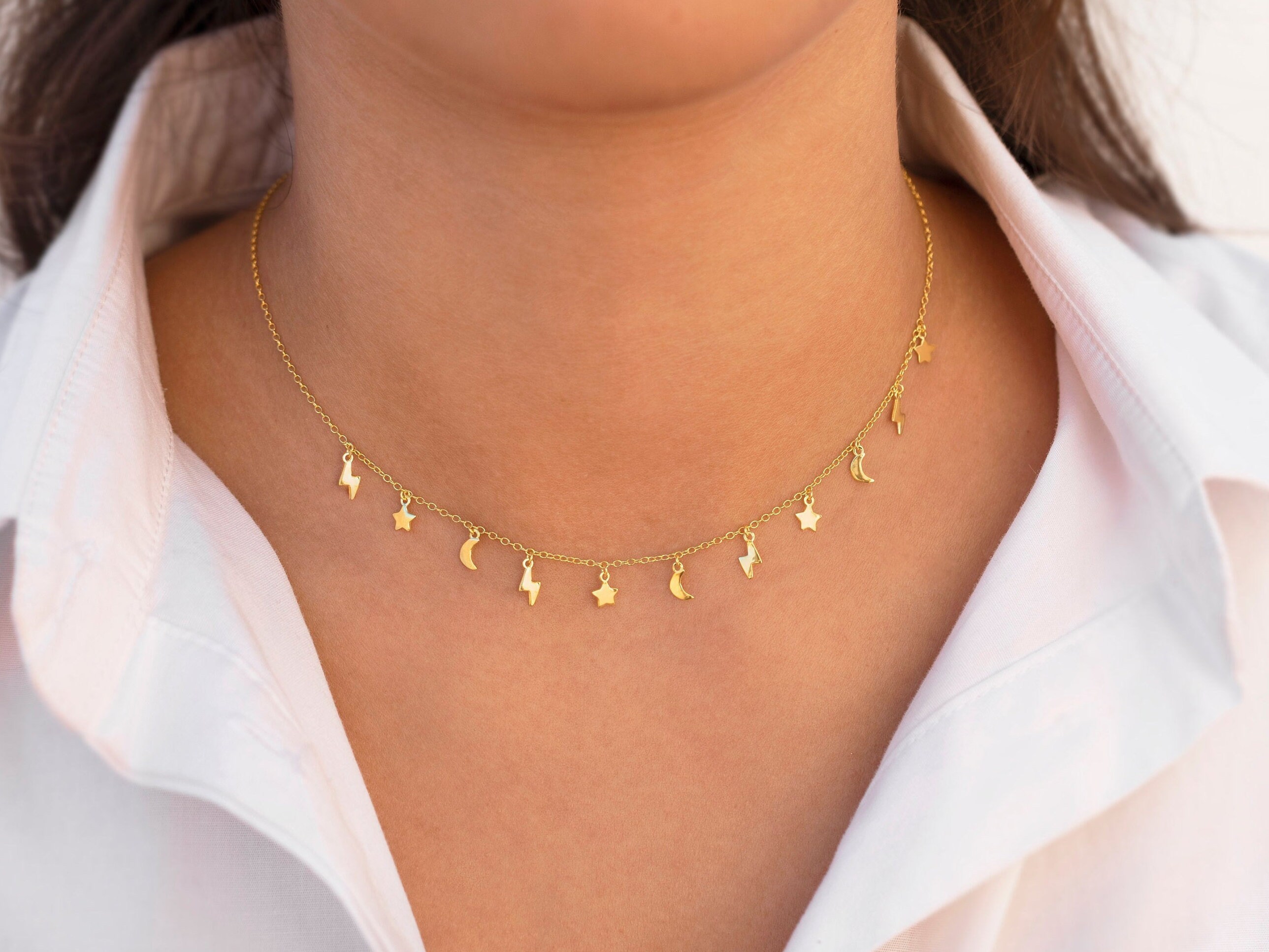 Newly Women Gold Chain Star Moon Sun Choker Necklace Crystal Coin Choker Collar Pendants Collares