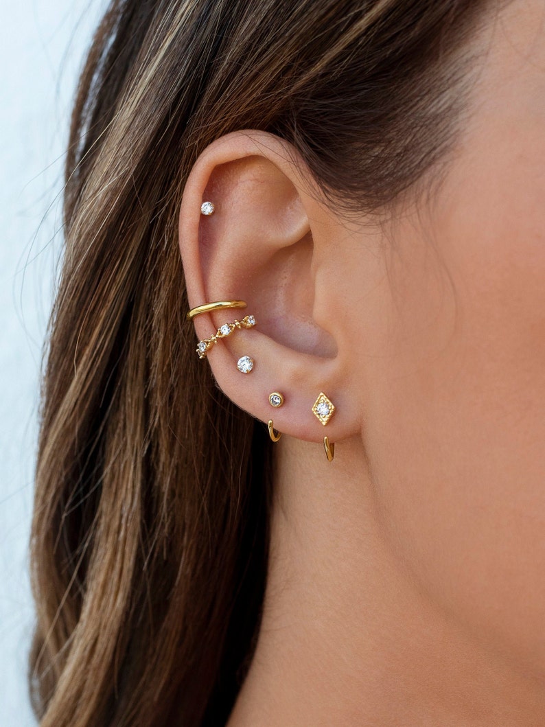 Open CZ Rhombus Huggie Hoop Earrings Ear Hugger Etsy