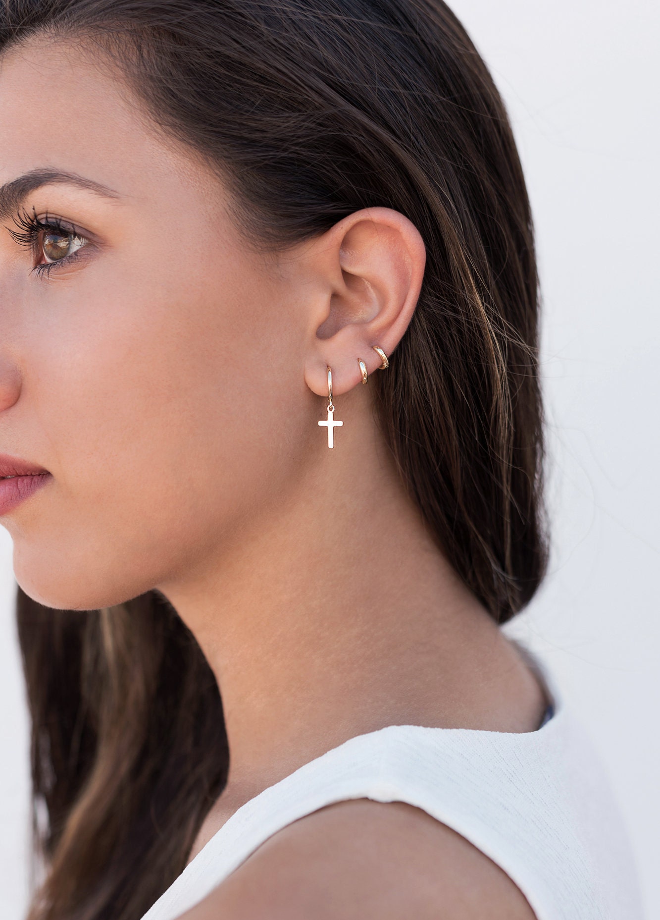 Dainty & Minimalist Cross Shaped Charm Huggie Hoop Earrings