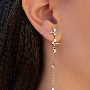 Boucles d'oreilles longues avec zircons taille marquise et ronde image 3