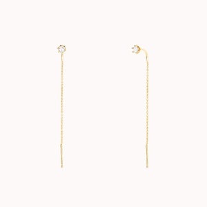 Dainty 6 Prong CZ Threader Chain Earrings image 2