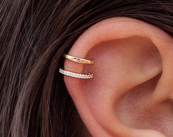 Minimalist, Dainty Double Band CZ Ear Cuff Earrings