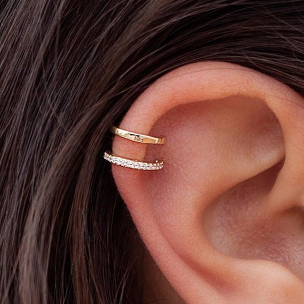Minimalist, Dainty Double Band CZ Ear Cuff Earrings
