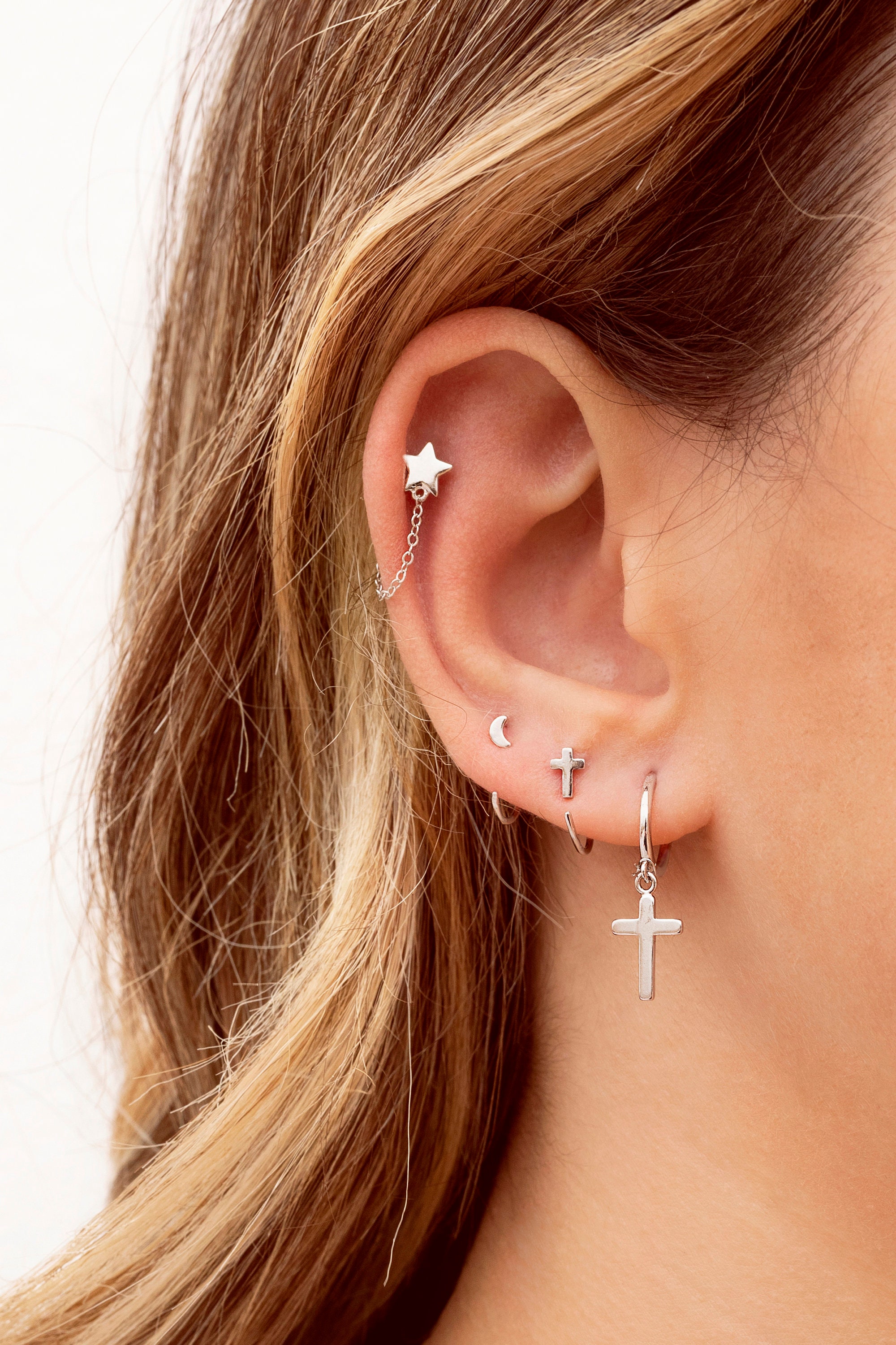 Dainty & Minimalist Cross Shaped Charm Huggie Hoop Earrings