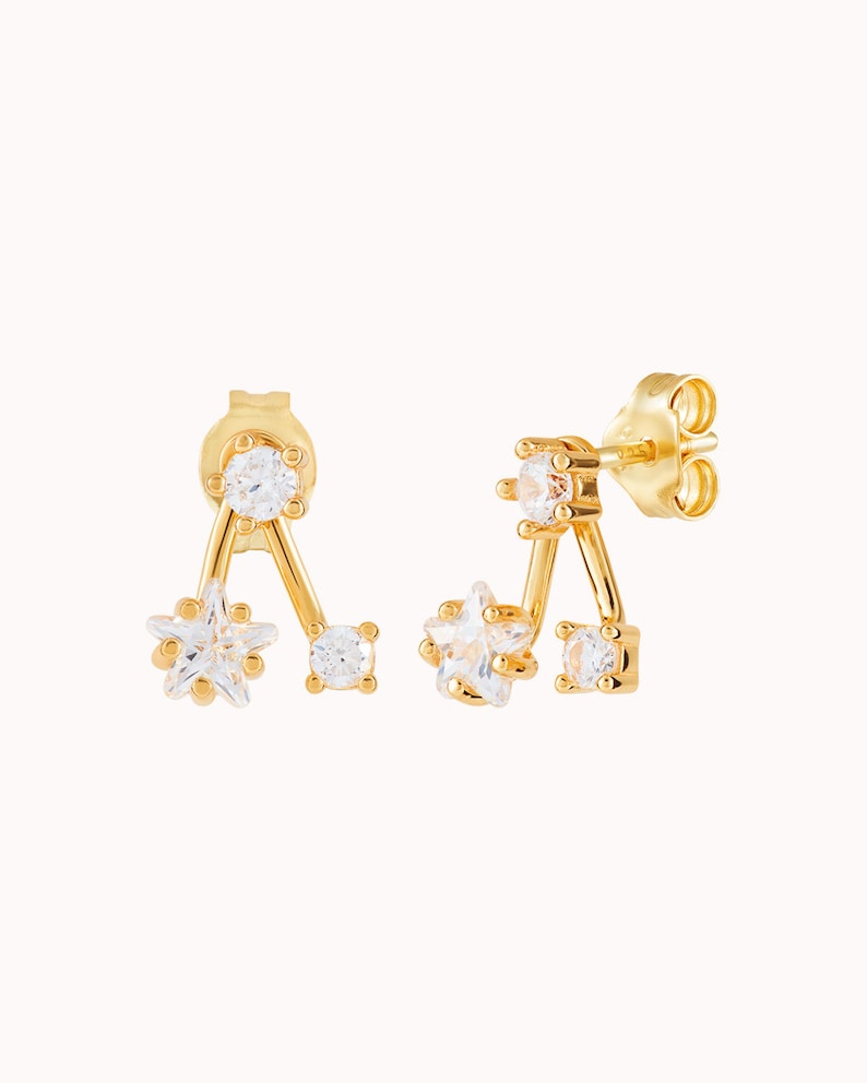 Pendientes ear jacket con circonitas en forma de estrella Oro