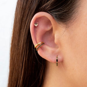 Dainty & Minimalist Pave CZ Double Band Conch Ear Cuff Earrings image 7