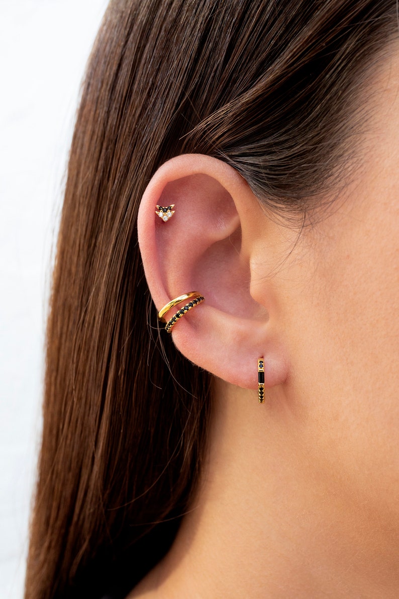 Boucles d'oreilles manchette d'oreille conque double bande avec pavé de zircons image 7