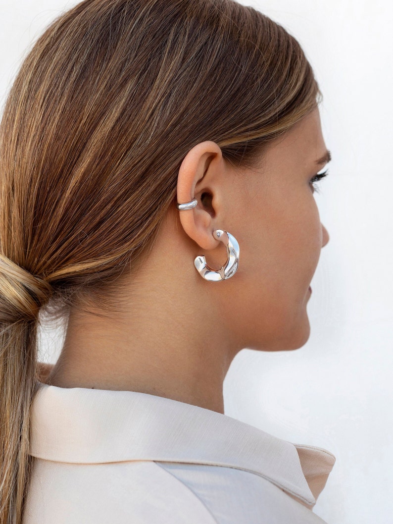 Chunky Smooth Silver Conch Ear Cuff Earrings Etsy