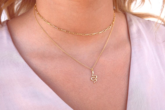 Dainty Snake Shaped Pendant Charm Chain Necklace Etsy Singapore
