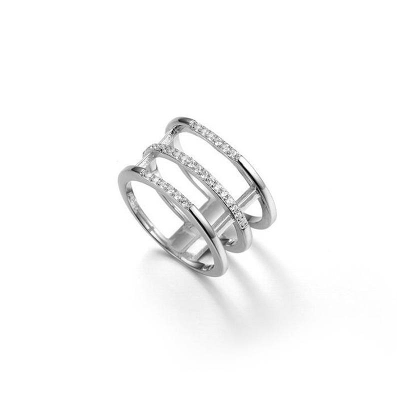 Zircon Ring, Triple zircon ring, Wide zircon ring, Minimalist jewelry, cz rings, Boho jewelry, Trendy ring, White zircon ring, Silver rings image 4