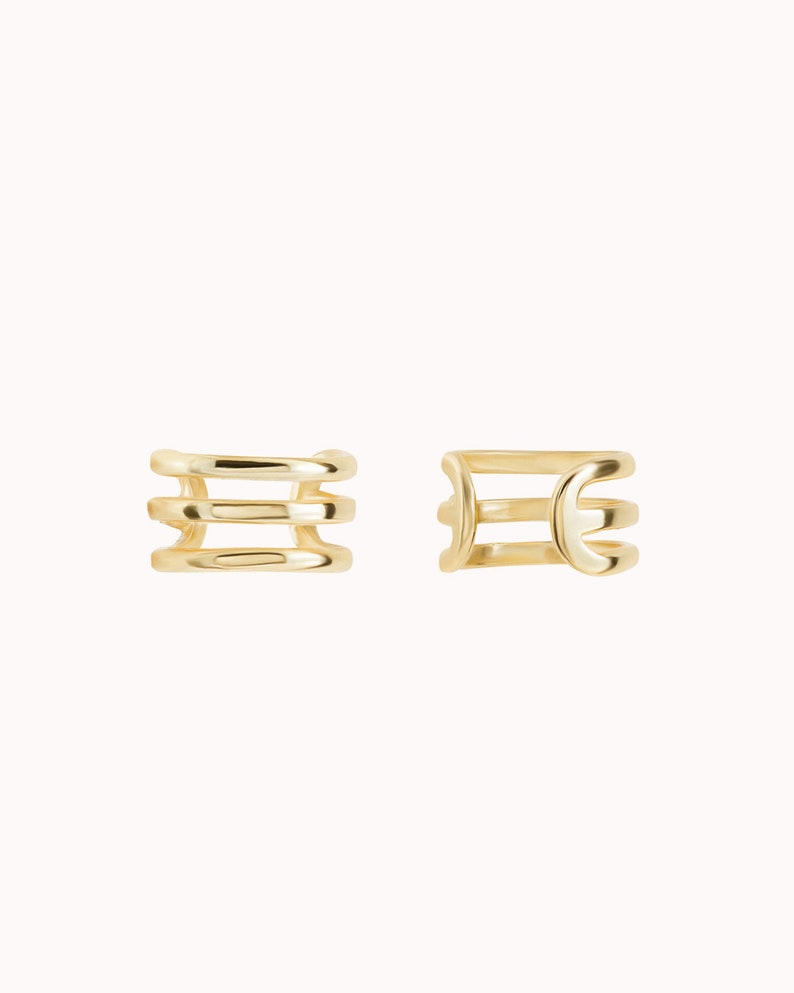 Minimalist Triple Band Ear Cuff Earrings Gold