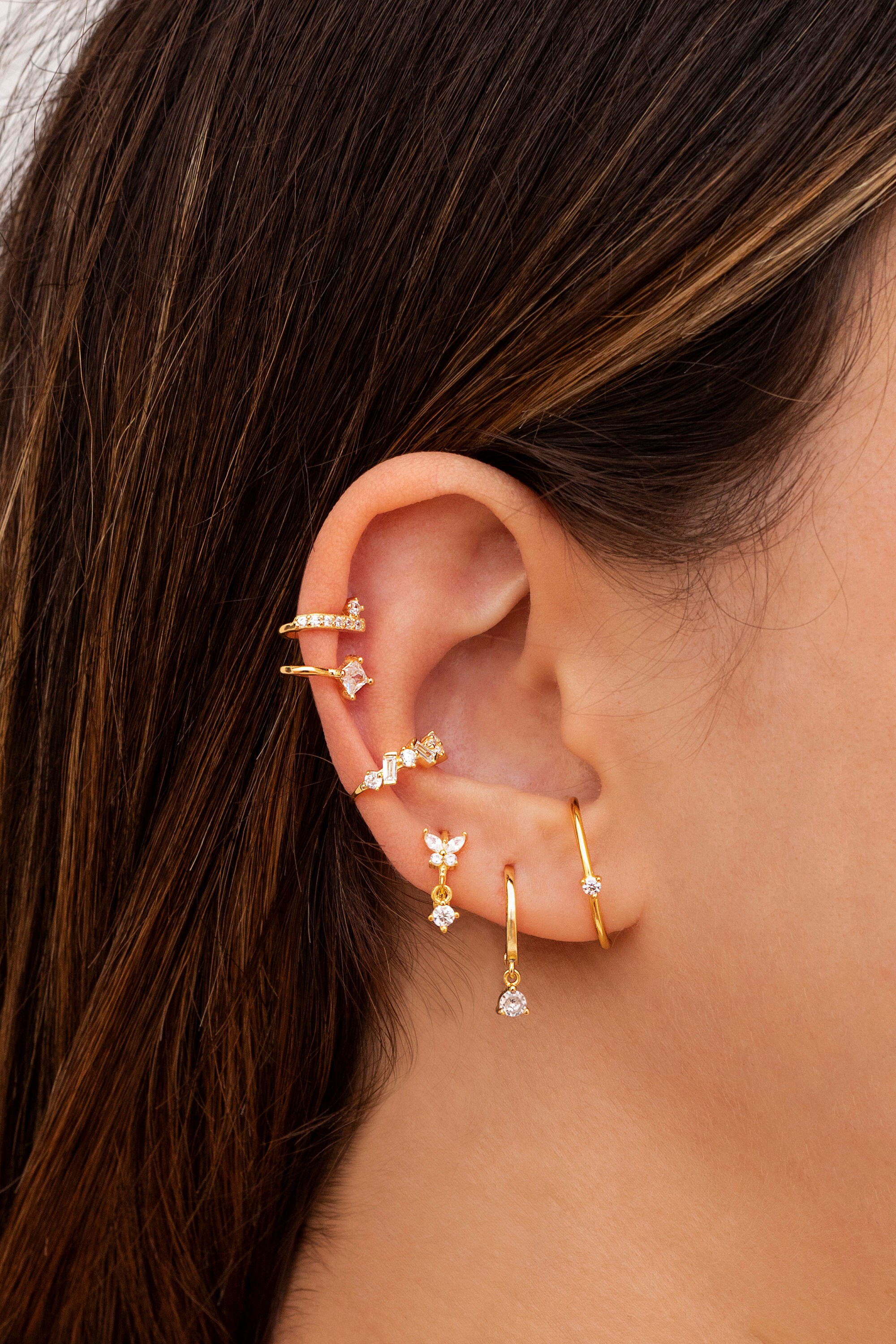 Dainty CZ Butterfly Shaped Huggie Hoop Earrings With Dangling Charm