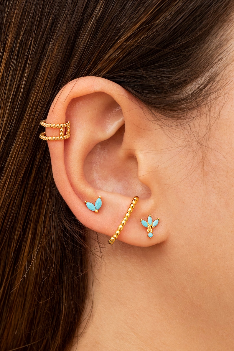 Dainty Beaded Ear Lobe Cuff Stud Earrings Etsy