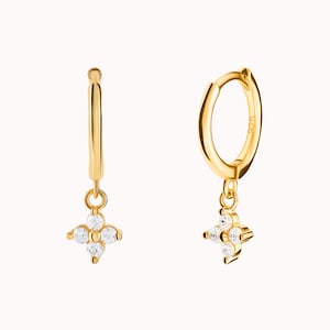 Dainty Flower Shaped Charm Huggie Hoop Earrings Two sizes available image 2