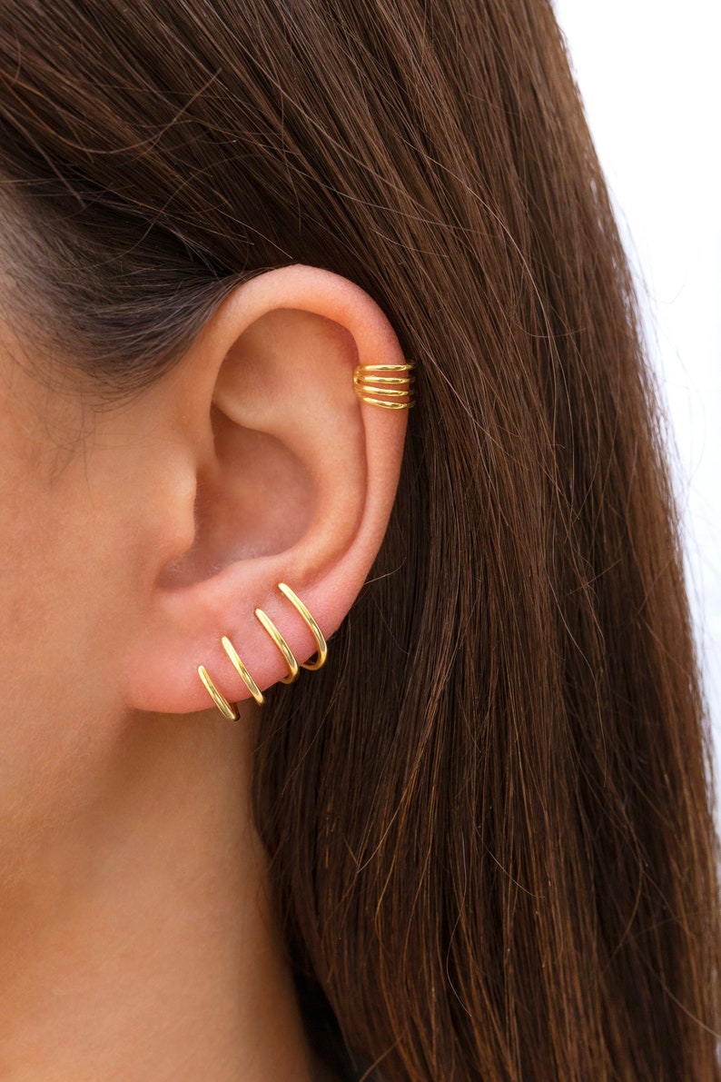 Pendientes ear cuff de 4 bandas Piercing falso imagen 1