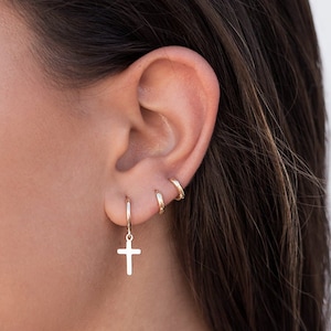 Minimalist & Tiny Second Hole Helix Silver Hoop Earrings Two sizes available: 6 mm and 9 mm image 10