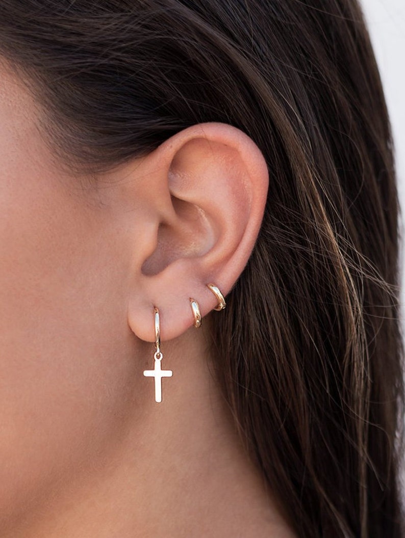 Minimalist & Tiny Second Hole Helix Silver Hoop Earrings Two sizes available: 6 mm and 9 mm image 10