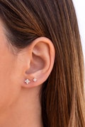 Tiny & Dainty Flower Shaped 4 CZ Stud Earrings