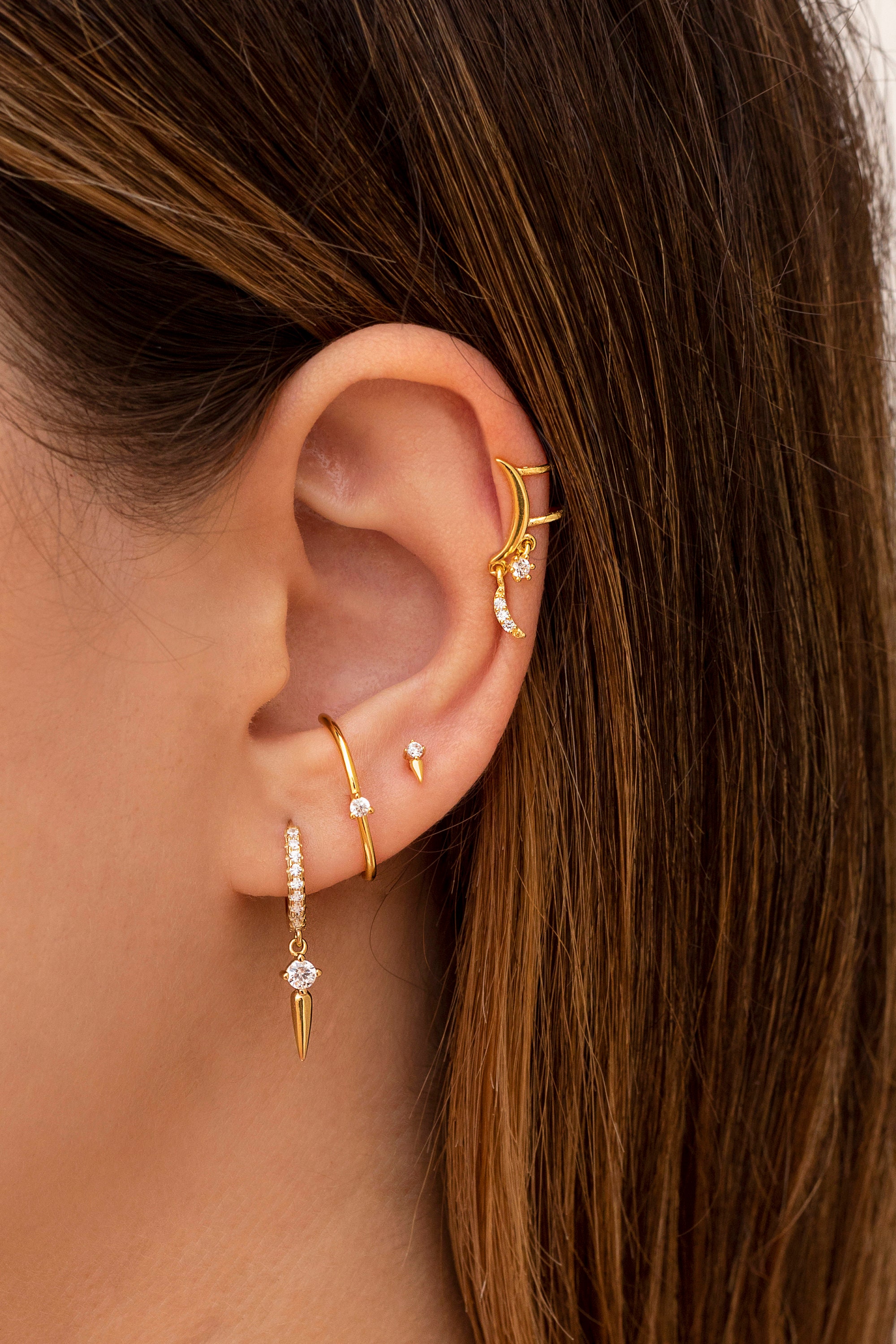 Minimalist 3 Prongs CZ Ear Lobe Cuff Earrings - 4 Stone
