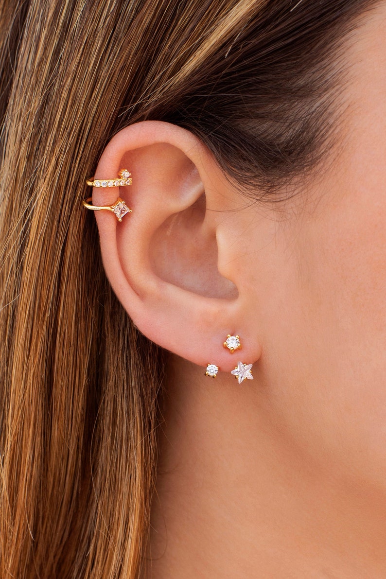 Boucles d'oreilles veste d'oreille avec zircons en forme d'étoile image 1
